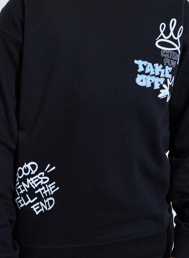 Styli Teen Boys Black Graphic Print Long Sleeves Regular Fit Sweatshirt - Image 3