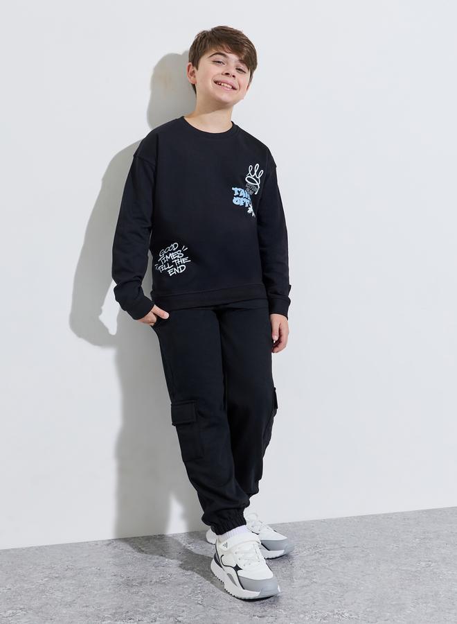 Styli Teen Boys Black Graphic Print Long Sleeves Regular Fit Sweatshirt - Image 2