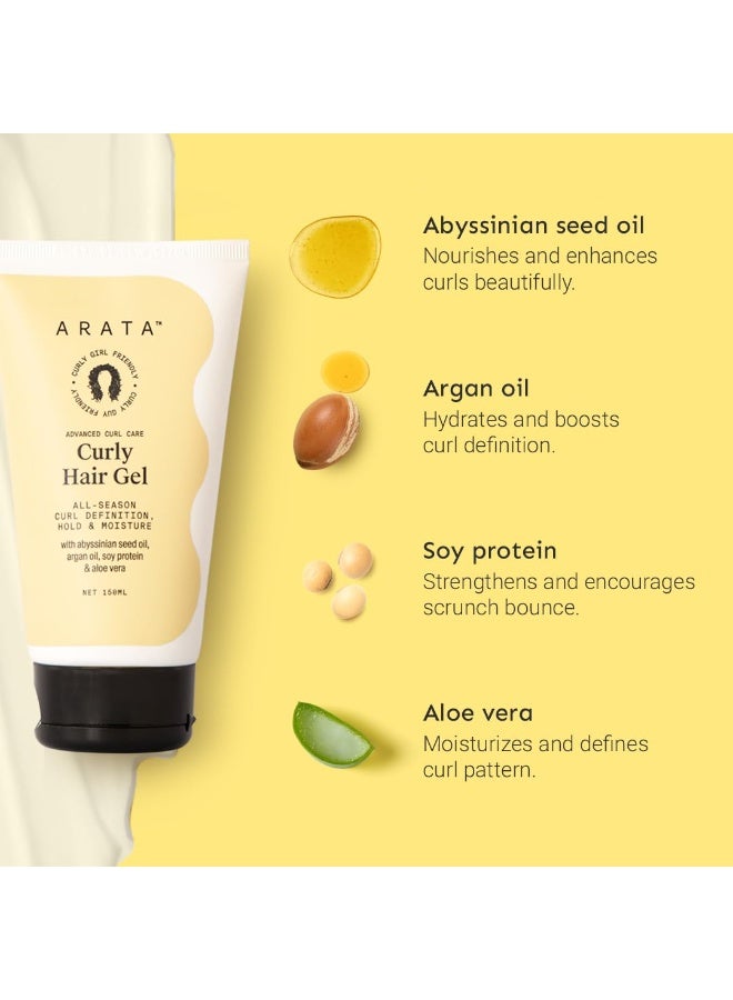 Arata Curl Gel For Frizzy, Wavy, Curly Hair | Natural Long-Lasting Hold & Definition | Tames Frizz | Aloe Vera, Abyssinian Seed Oil, Argan oil & Soy Protein | No Sulphate,Paraben,Silicone | 150ml x 1 - Image 4