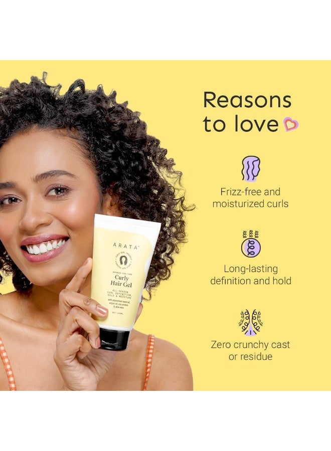 Arata Curl Gel For Frizzy, Wavy, Curly Hair | Natural Long-Lasting Hold & Definition | Tames Frizz | Aloe Vera, Abyssinian Seed Oil, Argan oil & Soy Protein | No Sulphate,Paraben,Silicone | 150ml x 1 - Image 2