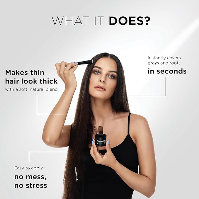 THICK FIBER Root Touch Up Hairline Powder with Brush 4g Covers Grey Roots Thinning Hair Sweat Water Resistant Hair Concealer for Bald Spots FillIn Dark Brown for Women Men - Image 2