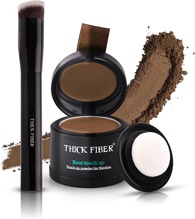 THICK FIBER Root Touch Up Hairline Powder with Brush 4g Covers Grey Roots Thinning Hair Sweat Water Resistant Hair Concealer for Bald Spots FillIn Dark Brown for Women Men - Image 1