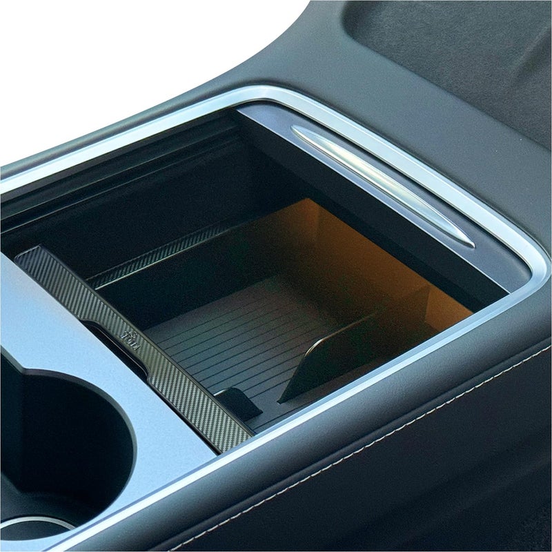 JVMA Center Console Organizer for Tesla Model Y 2024 2023 2022 2021 and Model 3 2021-2023 Accessories with Backlight Transparent Smooth Slide 3 Carbon Edition Upgrade - Image 4