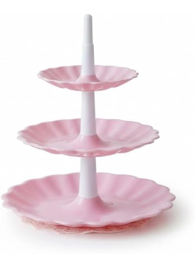 3-Tier Plastic Kahk & Pastry Stand – Large Size, 35cm Height, Easy Assembly HR (Pink) - Image 2