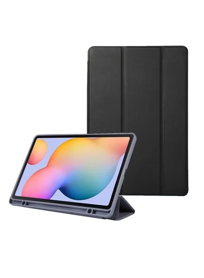 بروماس غطاء سامسونج جالاكسي تاب S6 لايت / حافظة ذكية لجهاز تاب S6 لايت 2022 بلون سادة 3 حافظة جلدية قابلة للطي باللون الأسود