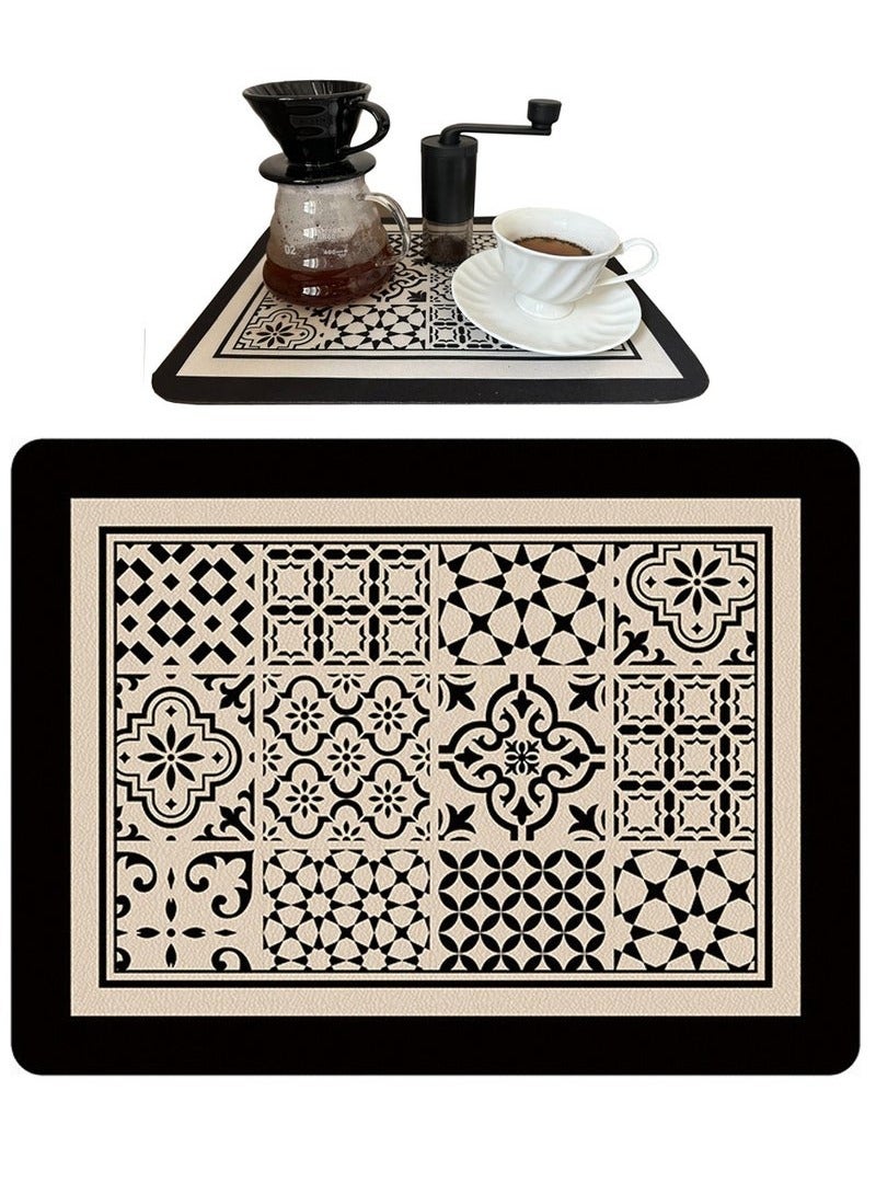 XiuWoo 30x40cm Boho Style Absorbent and Water-Controlled Placemat, Coffee Maker Mat for Countertops Fit Under Coffee Maker Machine, Fast Water Absorption, No Slip, Hide Stains, Easy to Clean, Dish Drying Mat, Super Absorbent Dish Draining Mat, Heat Insulation Mat for Kitchen - Image 1