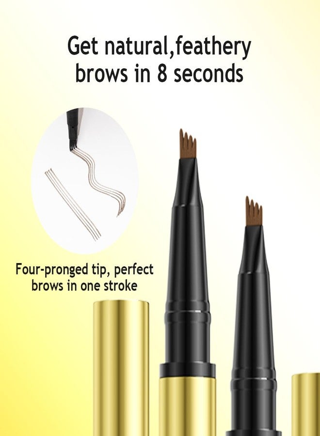 كيو اي سي قلم تحديد الحواجب QIC ذو 4 رؤوس، قلم تحديد الحواجب بتقنية الميكروبليدينغ، قلم تحديد الحواجب 2 في 1 وجل تثبيت الحواجب، قلم تحديد الحواجب السحري المقاوم للماء طويل الأمد لمكياج طبيعي (بني فاتح) - Image 4