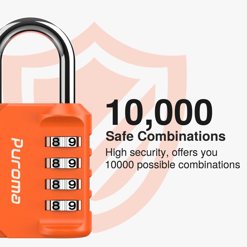 Puroma 2 Pack Combination Lock for Locker 4 Digit Outdoor Waterproof Padlock for School, Gym, Sports, Fence, Toolbox, Gate, Case, Outdoor, Hasp Storage, Cabinets (Orange) - Image 2
