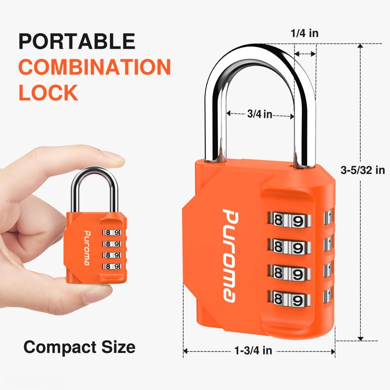 Puroma 2 Pack Combination Lock for Locker 4 Digit Outdoor Waterproof Padlock for School, Gym, Sports, Fence, Toolbox, Gate, Case, Outdoor, Hasp Storage, Cabinets (Orange) - Image 5