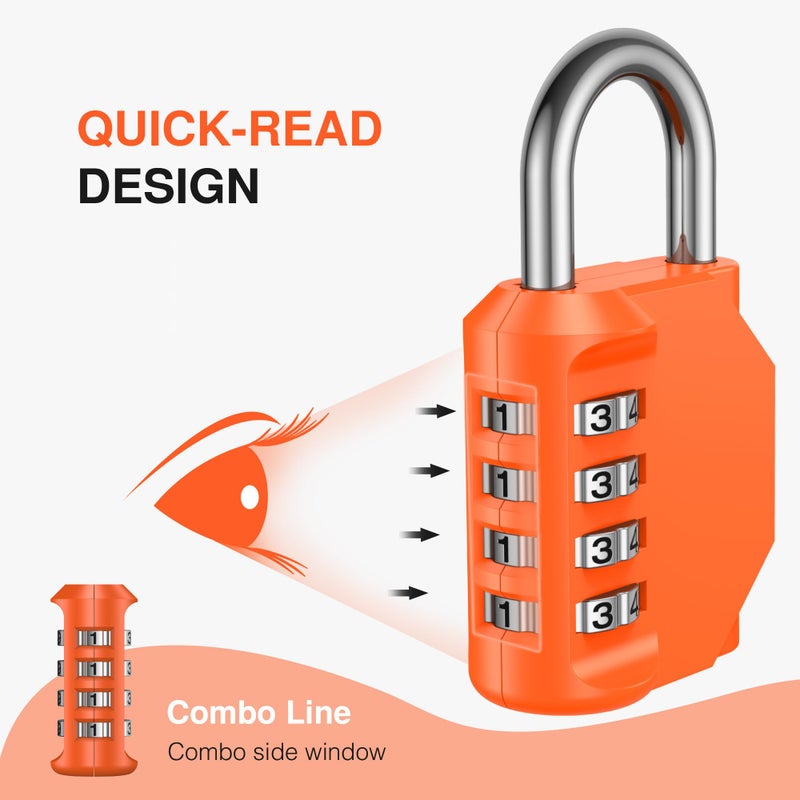 Puroma 2 Pack Combination Lock for Locker 4 Digit Outdoor Waterproof Padlock for School, Gym, Sports, Fence, Toolbox, Gate, Case, Outdoor, Hasp Storage, Cabinets (Orange) - Image 3