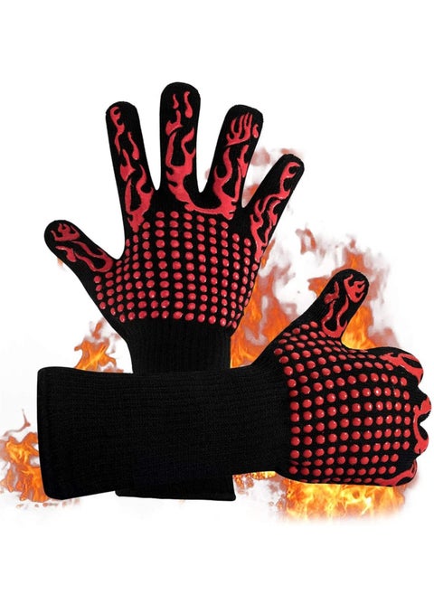 BBQ Gloves,1472℉(800℃) Extreme Heat Resistant Grill Gloves,14 inch Ultra-Long Wrist Cooking Gloves for Barbecue,Cooking,Silicone Non-Slip Cooking Gloves 1 Pair (red)