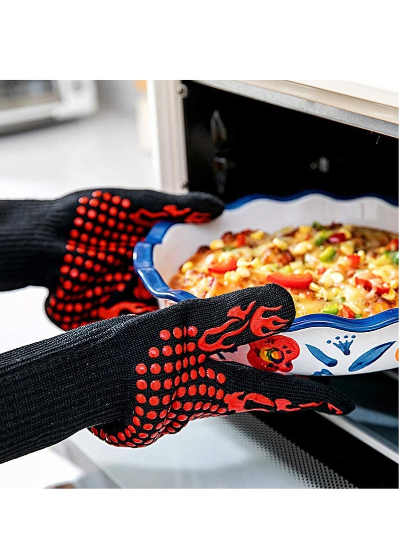 BBQ Gloves,1472℉(800℃) Extreme Heat Resistant Grill Gloves,14 inch Ultra-Long Wrist Cooking Gloves for Barbecue,Cooking,Silicone Non-Slip Cooking Gloves 1 Pair (red)