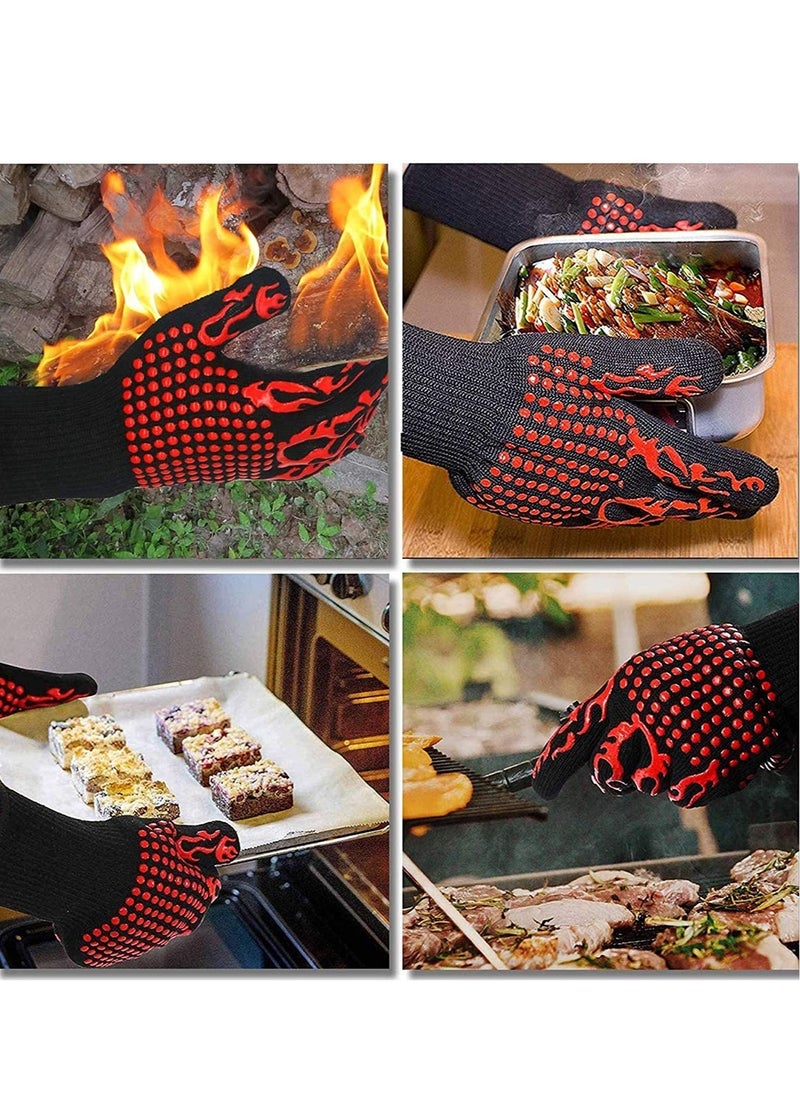 BBQ Gloves,1472℉(800℃) Extreme Heat Resistant Grill Gloves,14 inch Ultra-Long Wrist Cooking Gloves for Barbecue,Cooking,Silicone Non-Slip Cooking Gloves 1 Pair (red)