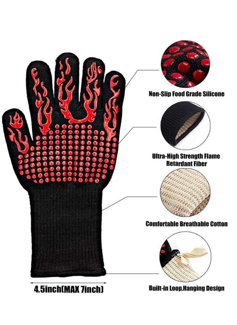 BBQ Gloves,1472℉(800℃) Extreme Heat Resistant Grill Gloves,14 inch Ultra-Long Wrist Cooking Gloves for Barbecue,Cooking,Silicone Non-Slip Cooking Gloves 1 Pair (red)