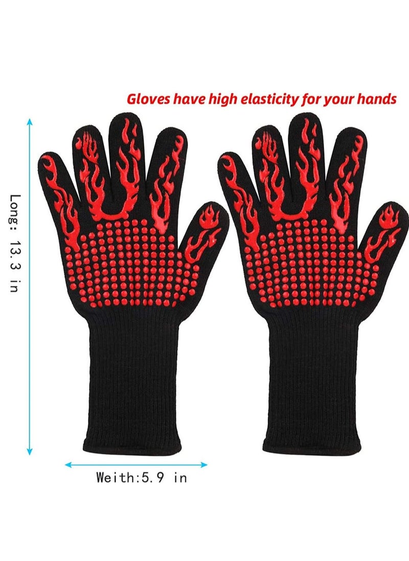 BBQ Gloves,1472℉(800℃) Extreme Heat Resistant Grill Gloves,14 inch Ultra-Long Wrist Cooking Gloves for Barbecue,Cooking,Silicone Non-Slip Cooking Gloves 1 Pair (red)