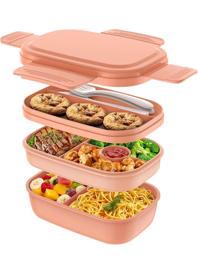 Bliszaar Bento Box Adult Lunch Box,3 Stackable Bento Lunch Containers for Adults/Kids, Modern Minimalist Design Bento Box with Utensil Set, Leak-Proof Lunchbox Bento Box for Dining Out, Work, Picnic, Schoolm, Pink - Image 1