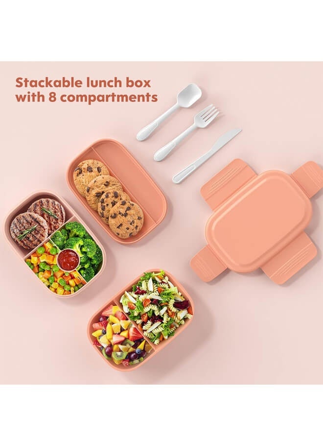 Bliszaar Bento Box Adult Lunch Box,3 Stackable Bento Lunch Containers for Adults/Kids, Modern Minimalist Design Bento Box with Utensil Set, Leak-Proof Lunchbox Bento Box for Dining Out, Work, Picnic, Schoolm, Pink - Image 2