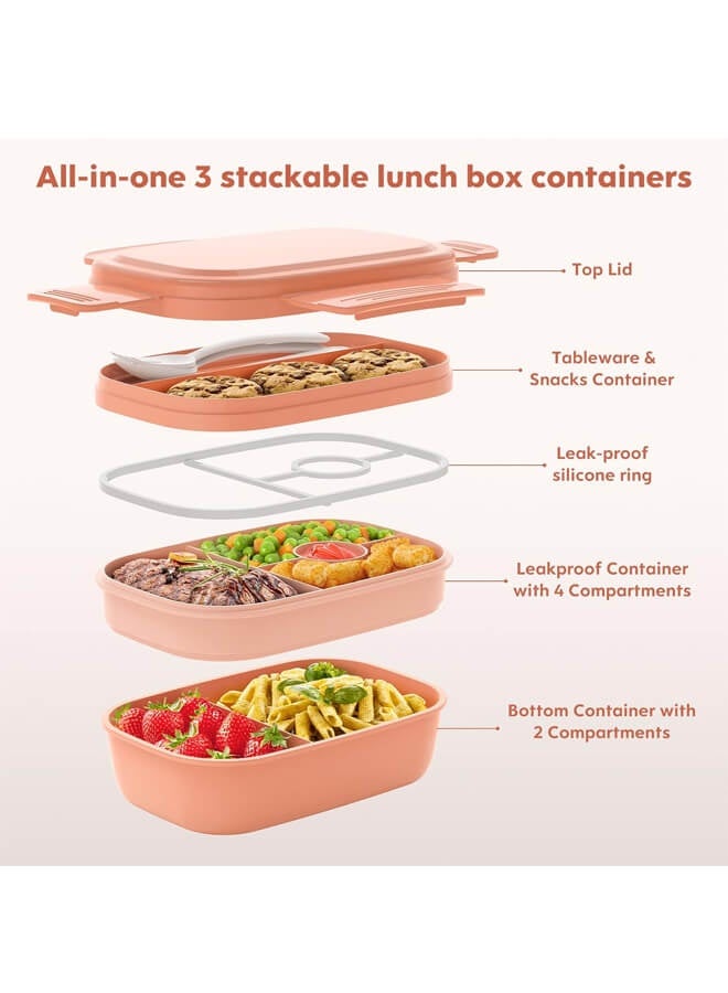 Bliszaar Bento Box Adult Lunch Box,3 Stackable Bento Lunch Containers for Adults/Kids, Modern Minimalist Design Bento Box with Utensil Set, Leak-Proof Lunchbox Bento Box for Dining Out, Work, Picnic, Schoolm, Pink - Image 3