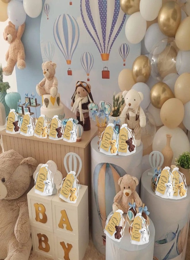 BANBALLON مجموعة بانبالون من 12 قطعة، هدايا حفلات على شكل دببة، سلاسل مفاتيح على شكل دببة مع أكياس أورجانزا، بطاقات شكر، لوازم حفلات استقبال المولود الجديد بطابع الدببة - Image 5