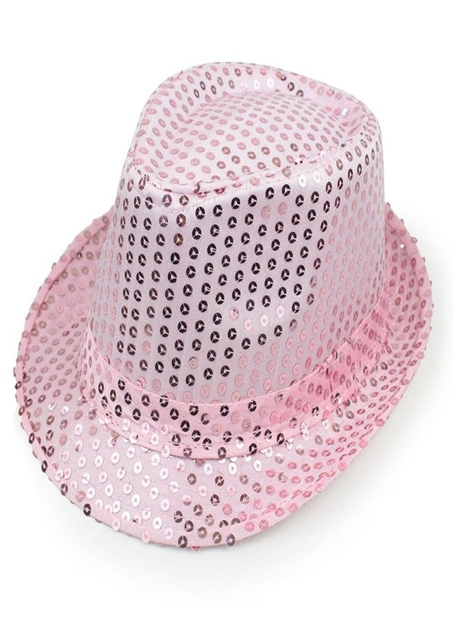Ankelesz Sequin Fedoras Hats for Kids, Assorted Color, Bulk, Mardi Gras, Gangster Costume (Pink) - Image 1