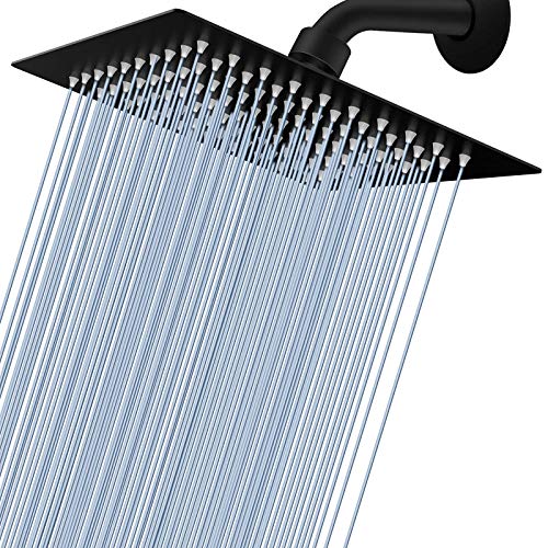 Voolan Rain Shower head, High Pressure Shower Head Made of 304 Stainless Steel, Relaxed Shower Experience Even at Low Water Flow and Pressure (8" Black) - Image 1