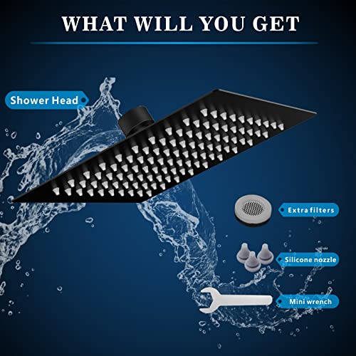Voolan Rain Shower head, High Pressure Shower Head Made of 304 Stainless Steel, Relaxed Shower Experience Even at Low Water Flow and Pressure (8" Black) - Image 5