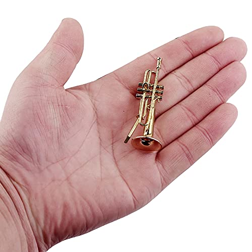 Dselvgvu Miniature Trumpet with Stand and Case Brass Mini Musical Instrument Trumpet Replica Collectible Figurines Dollhouse Accessories Model Home Decoration Display Ornament (2.36"x0.79") - Image 2