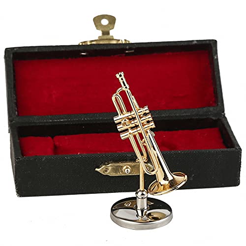 Dselvgvu Miniature Trumpet with Stand and Case Brass Mini Musical Instrument Trumpet Replica Collectible Figurines Dollhouse Accessories Model Home Decoration Display Ornament (2.36"x0.79") - Image 4