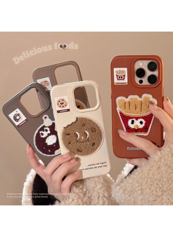 Ins Plush Gourmet French Fries For 15pro Max Apple 16 Mobile Phone Case Stereo Iphone14 Soft 13-generation Hair-Color:Cheese White Towel Embroidered Cookie Stickers-Applicable Models:14pro - Image 2