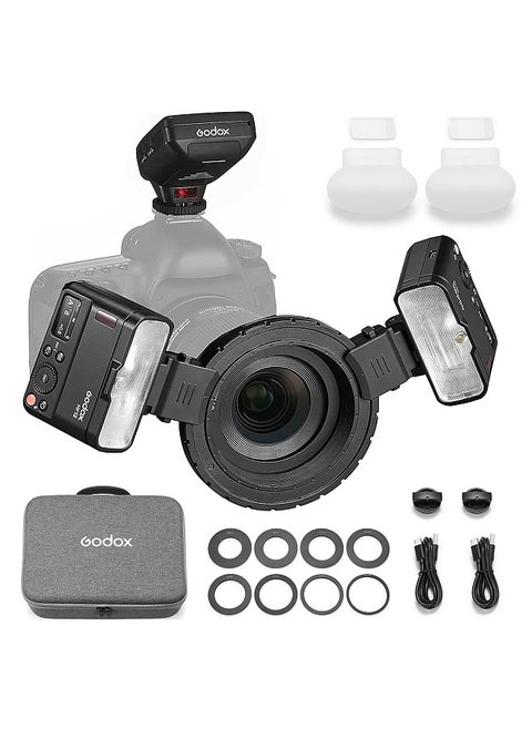 MF12-DK1 Macro Flash Kit Including 2 x MF12 Off-Camera TTL Flash Light + 1 x Flsh Trigger + 8 x Adapter Rings + 1 x Mounting Ring + 2 x Diffusers + 2 x Cold Shoe Mounts