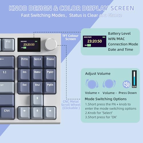 MAMBASNAKE ATTACK SHARK K86 Wireless Mechanical Keyboard with 1.2" TFT Color Display & CNC Knob,Hot Swappable RGB Backlit,2.4GHz/BT/Wired Modes,Customizable Blue Whale Switch,PBT Keycaps for WIN/MAC (Lavender) - Image 3