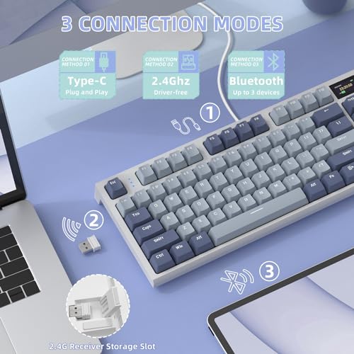 MAMBASNAKE ATTACK SHARK K86 Wireless Mechanical Keyboard with 1.2" TFT Color Display & CNC Knob,Hot Swappable RGB Backlit,2.4GHz/BT/Wired Modes,Customizable Blue Whale Switch,PBT Keycaps for WIN/MAC (Lavender) - Image 4
