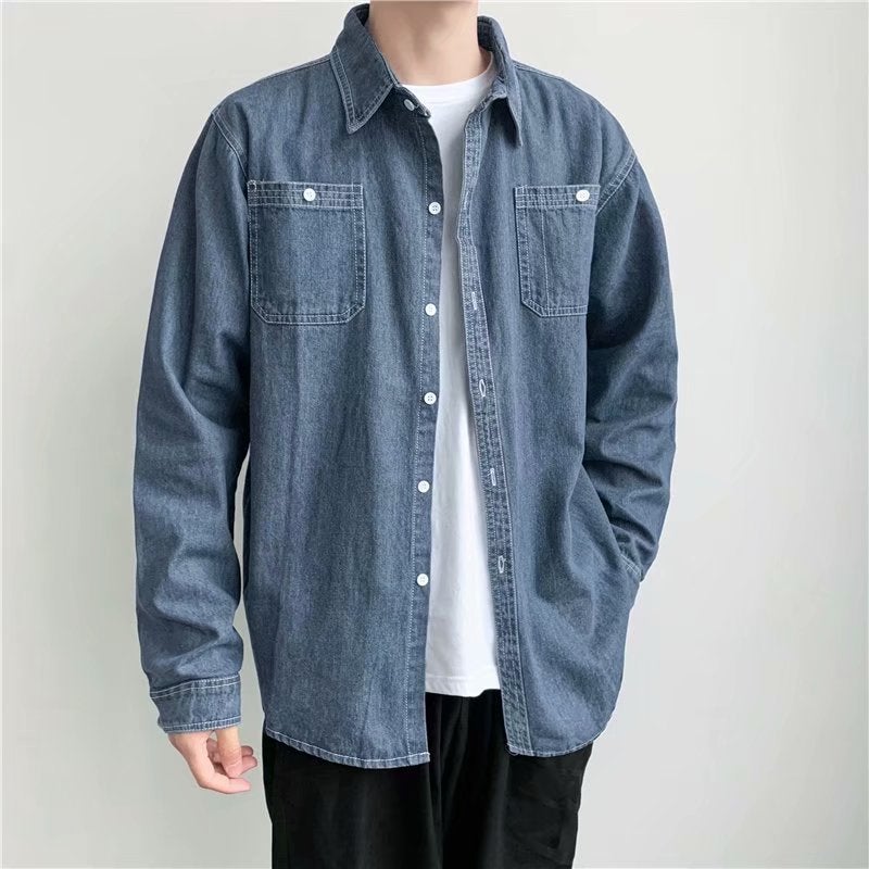 2021 Summer Denim Work Clothes Shirt Mens Thin Long-sleeved Welder Anti-scald Wear-resistant Top Mens Coat Mens Wear Dark blue  - Image 5