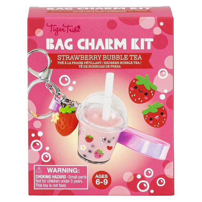Tiger Tribe Bag Charm Kit, Strawberry Bubble Tea, Realistic Look, Adorable Design, Miniature Art, 6 Years+, Pink - 11 Pieces - Image 3