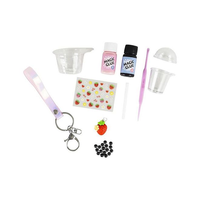 Tiger Tribe Bag Charm Kit, Strawberry Bubble Tea, Realistic Look, Adorable Design, Miniature Art, 6 Years+, Pink - 11 Pieces - Image 2