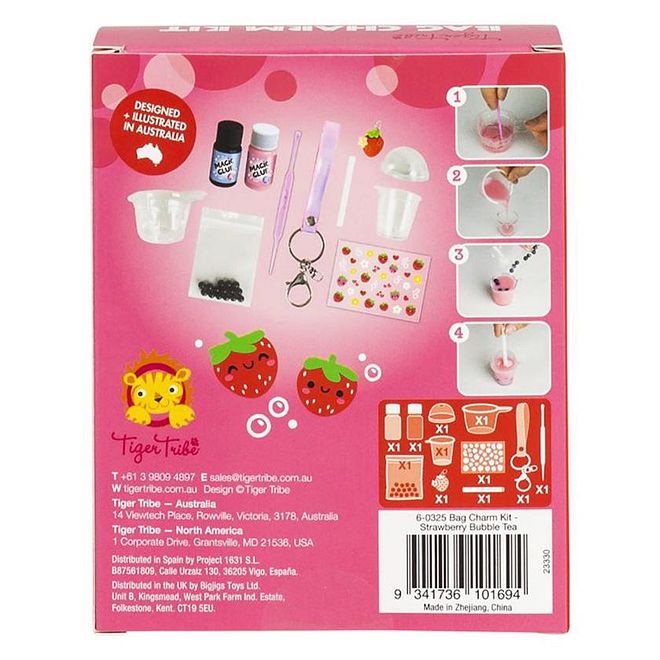 Tiger Tribe Bag Charm Kit, Strawberry Bubble Tea, Realistic Look, Adorable Design, Miniature Art, 6 Years+, Pink - 11 Pieces - Image 4