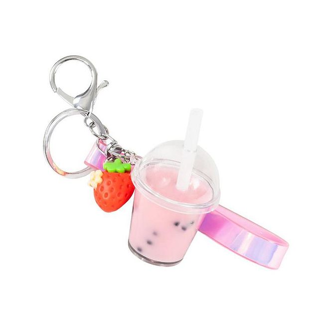 Tiger Tribe Bag Charm Kit, Strawberry Bubble Tea, Realistic Look, Adorable Design, Miniature Art, 6 Years+, Pink - 11 Pieces - Image 1
