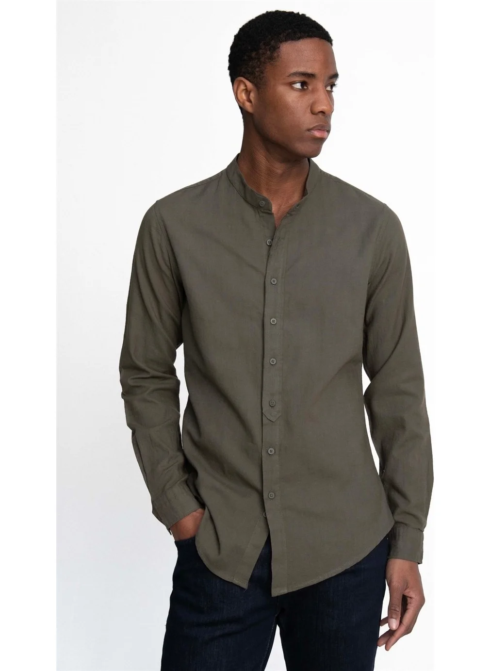 Tudors Tudors Slim Fit Slim Fit Long Sleeve Crew Collar Cotton Linen Effect Shirt10