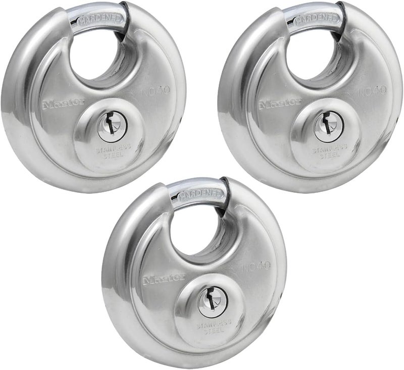 MasterLock 40TRI Shrouded Stainless Steel Disk Padlock with 2-3/4" Wide Body (Pack of 3) - Image 1