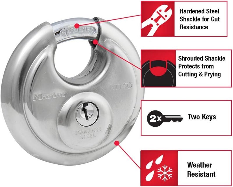 MasterLock 40TRI Shrouded Stainless Steel Disk Padlock with 2-3/4" Wide Body (Pack of 3) - Image 2