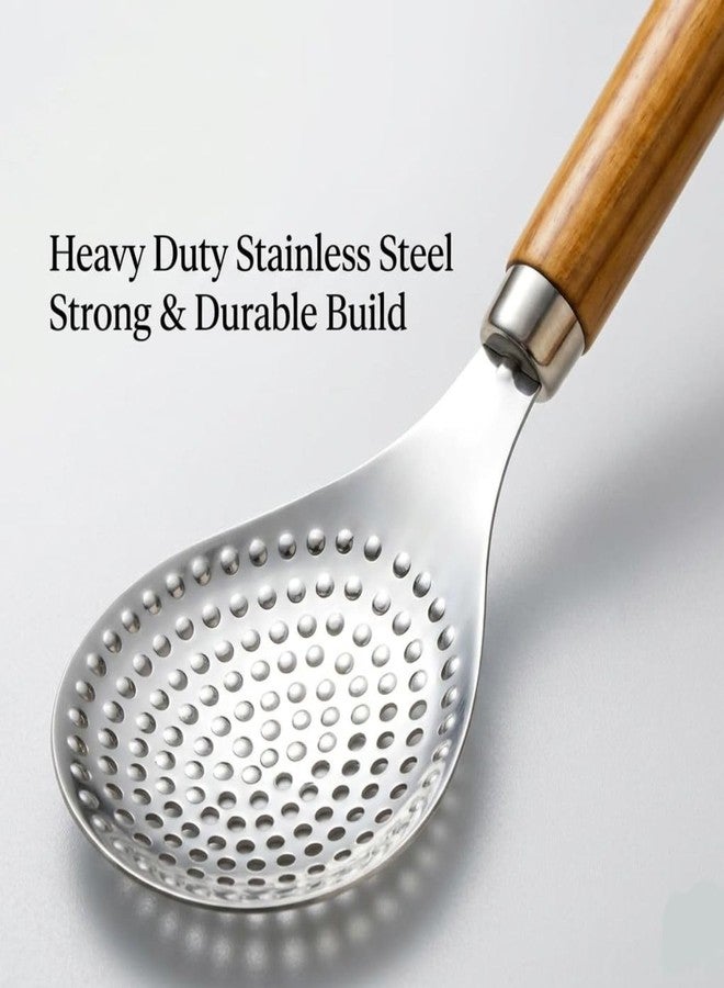 Akshify Rice Serving Spoon/Spatula Stainless Steel with Wooden Handle, Heavy Duty Non Stick Rice Scoop Ladle for Biryani Pulao Khichdi, Rust Proof Deep Serving Spoon for Kitchen Home Restaurant Use - Image 3