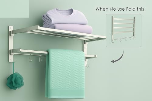 HANDY Stainless Steel 24 inch Bathroom Accessories Folding Towel Rack | Movable Cloth Rack Hanger with Hook for Bathroom - Image 5