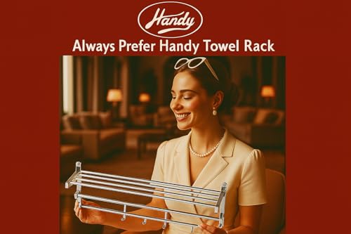 HANDY Stainless Steel 24 inch Bathroom Accessories Folding Towel Rack | Movable Cloth Rack Hanger with Hook for Bathroom - Image 4