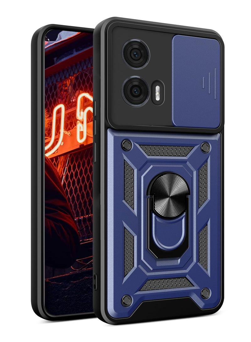 اليشمك for Motorola Edge 50 Fusion Case, Slide Camera Lens Cover, Magnetic Ring Holder Kickstand Protective Phone Case for Motorola Edge 50 Fusion, Blue - Image 1