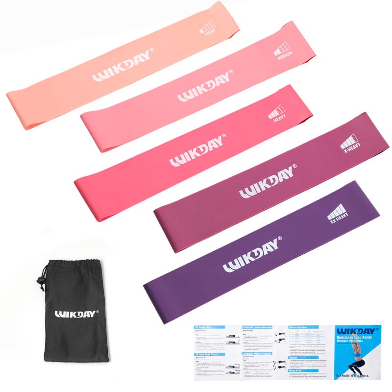 WIKDAY Resistance Bands for Working Out Exercise Loop Bands Workout Bands Set for Men Women Body Stretching, Training, Home Workout, Physical Therapy, Booty Legs, Set of 5 (Pink Purple) - Image 1