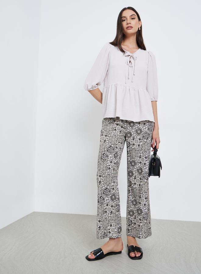 Take Two Ruffle Hem Tops and All-Over Printed Pants Set - Image 1