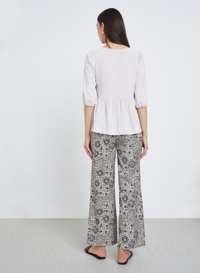 Take Two Ruffle Hem Tops and All-Over Printed Pants Set - Image 5