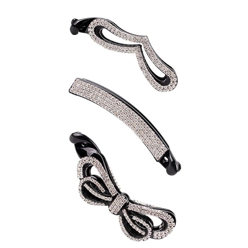 Beaupretty Banana Hair Clip Claw 3pcs Large Hair Claw Clips Toothed Ponytail Holder Pc Rhinestone Material for Occasions