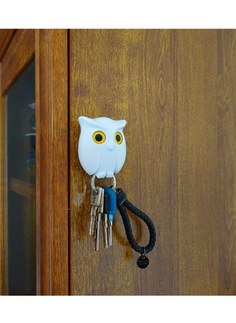 2PCS Cute Magnetic Owl Key Holder Set, Wall-Mounted, Automatic Open-Close Eyes, Perfect for Home Organization and Key Storage