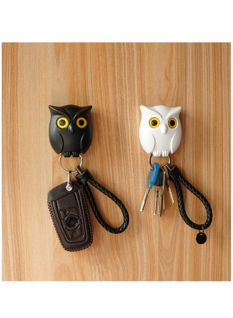 2PCS Cute Magnetic Owl Key Holder Set, Wall-Mounted, Automatic Open-Close Eyes, Perfect for Home Organization and Key Storage